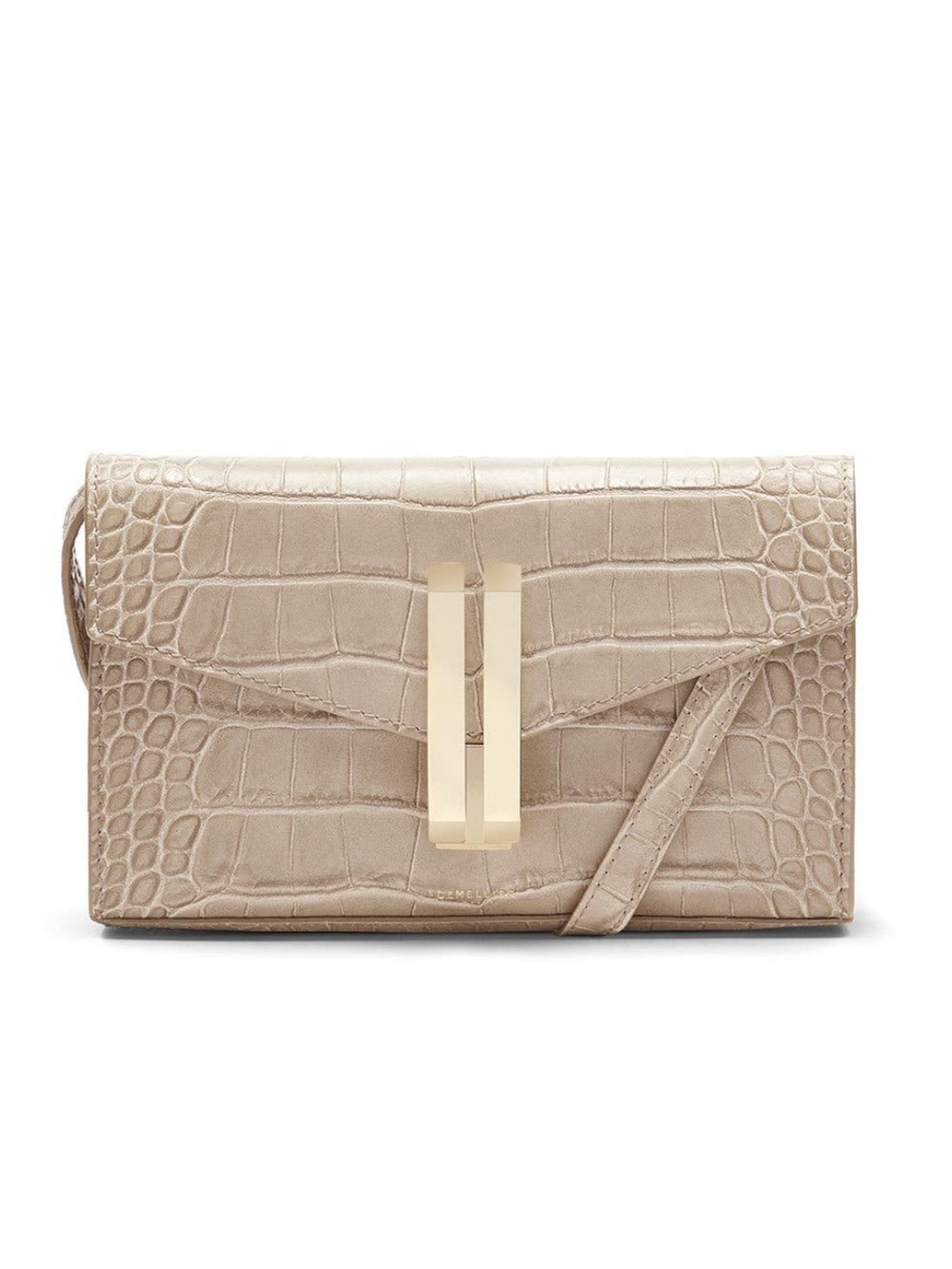 DeMellier Beige Croc-Embossed Florence Crossbody Bag with Gold Hardware